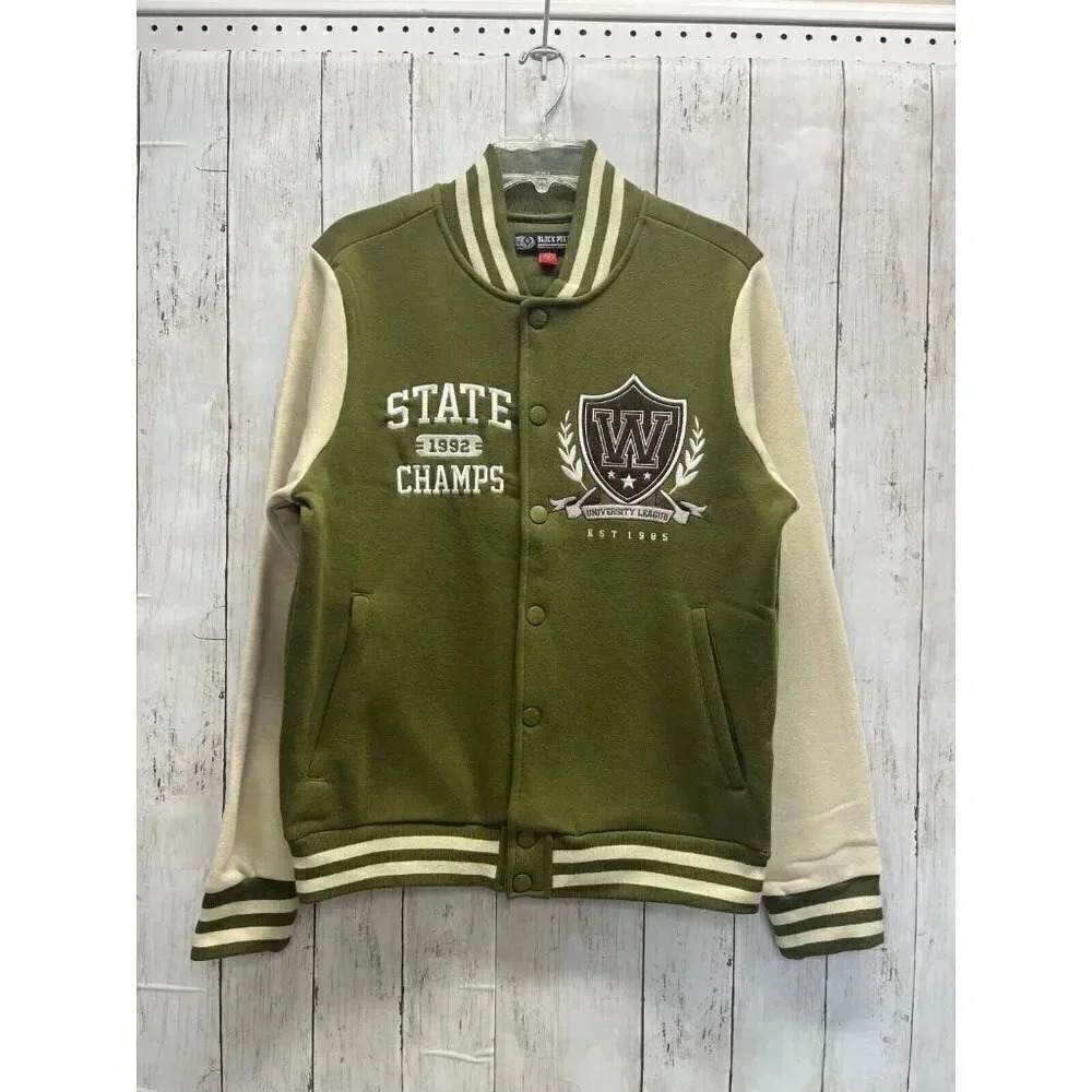 NWT BLACK PIKE STATE CHAMPIONS VARSITY JACKET SIZE M SNAP CLOSURE SIDE POCKETS